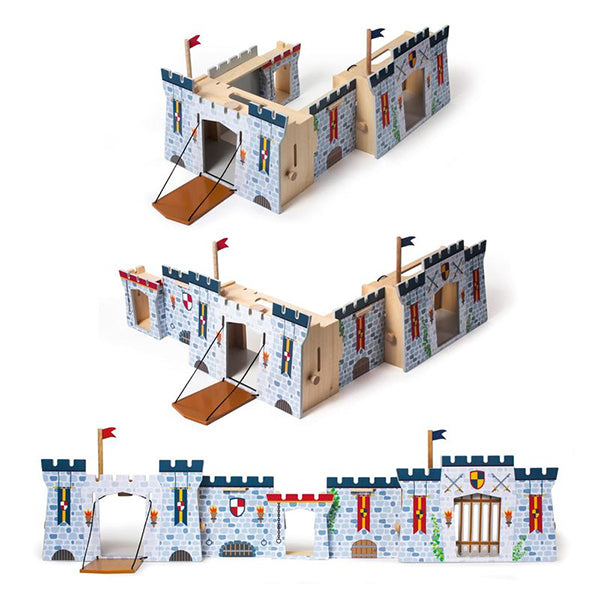 Oxybul Château Fort Double Face Transportable Chevalier & Pirate - 3 à 8 Ans - Bois Naturel