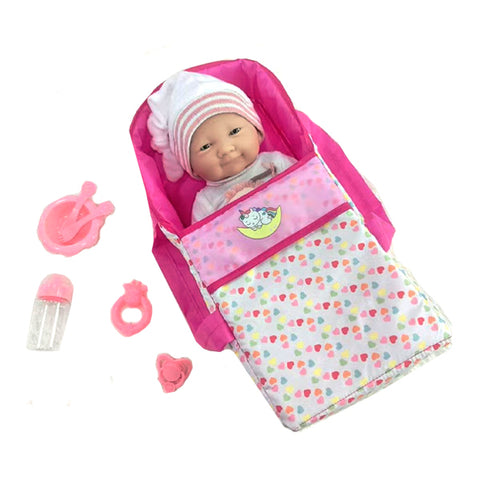 Bébé poupon avec couffin et accessoires