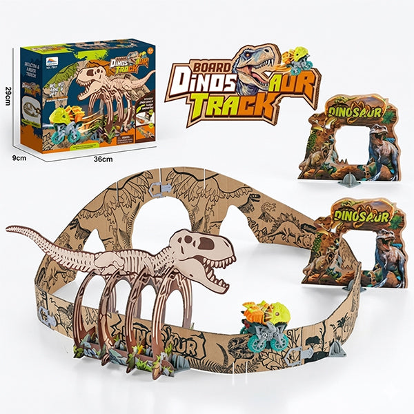 Circuit dinosaure en carton avec voiture