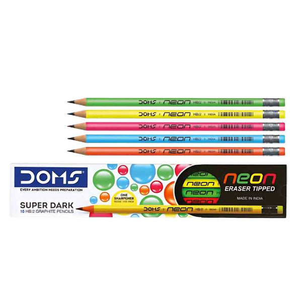 DOMS - 12 crayons HB2 Neon + taille crayon