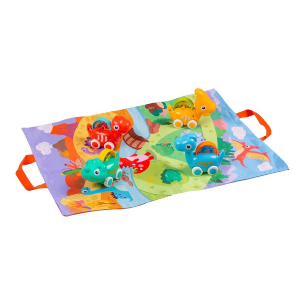 HUANGER - 4 Voitures dinosaures avec petit tapis