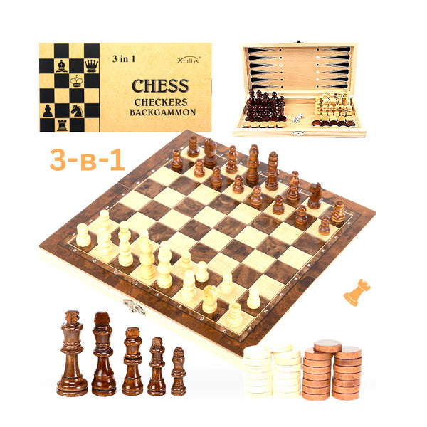 Jeu d’échecs en bois 3 en 1