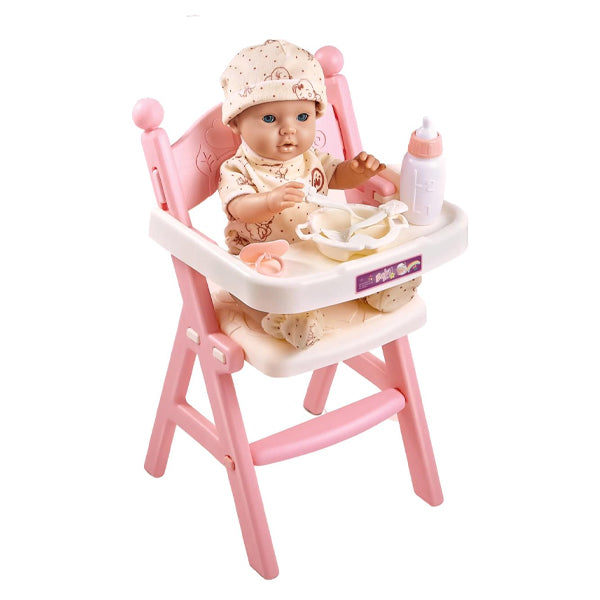 Teorema Chaise Haute Pour Poupée – 54 Cm, Cadre Métal, Coussin Ours Pot De Miel, Plateau Et Porte-Tasse, Cadeau Enfant Dès 3 Ans