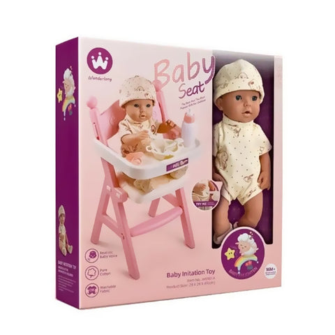 Poupée avec chaise haute