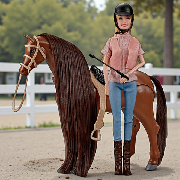 Poupée cavalière avec cheval sonore