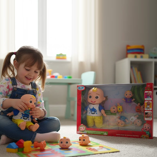 Poupon Cocomelon avec 5 figurines à doigt