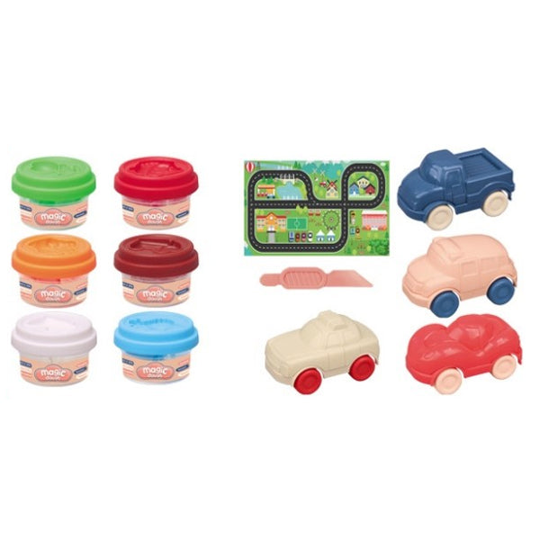 Pâtes à modeler voiture avec 6 mini pots
