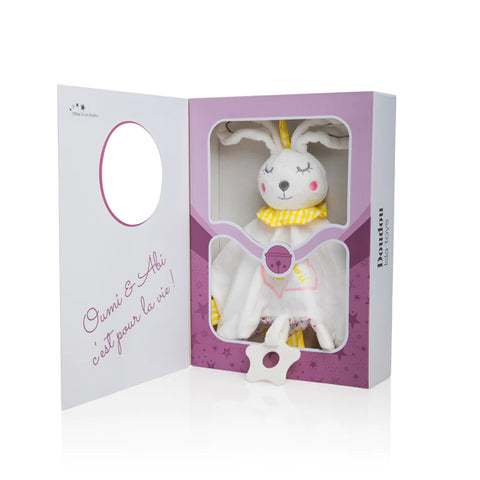 Doudou lapin avec hochet