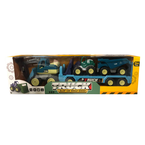 Camion de transport avec 2 véhicules de chantier