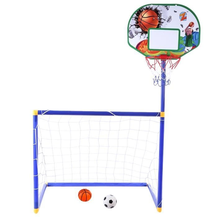 2 en 1 Poteau Foot et Panneau Basket avec balles