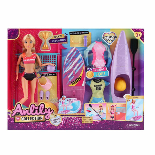 Anlily - Pack poupée sportive avec planche de surf