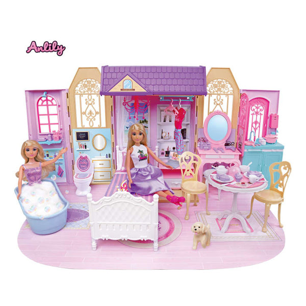 Anlily - Poupée avec maison de rêve +60 pcs