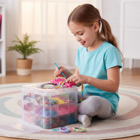 Boite d’élastiques Loom colorés à 2 niveaux