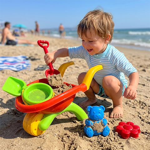 Brouette de plage avec seau