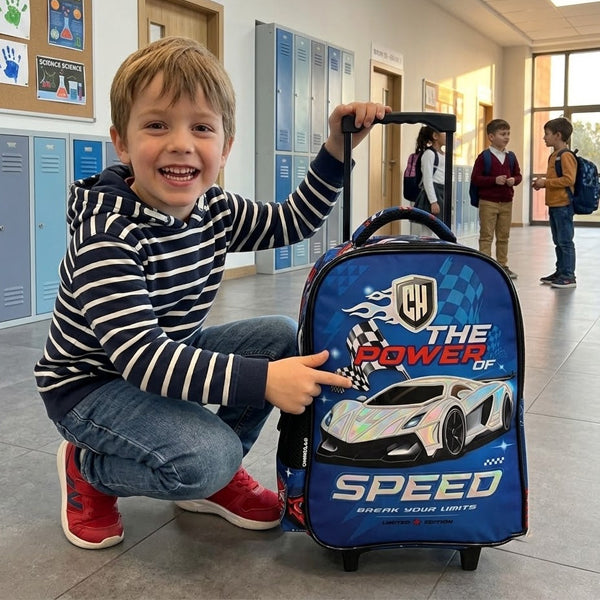 CHIMOLA - Cartable à roulettes Voiture Speed 30cm