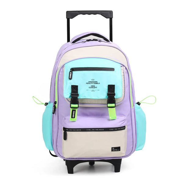 CHIMOLA - Grand Cartable à roulettes bleu ciel mauve 45cm