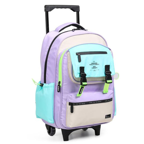 CHIMOLA - Grand Cartable à roulettes bleu ciel mauve 45cm