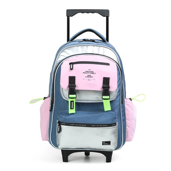 CHIMOLA - Grand Cartable à roulettes bleu rose 45cm