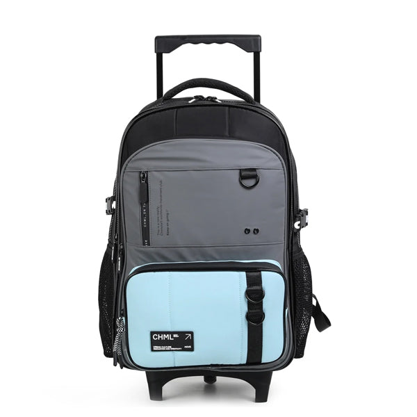 CHIMOLA - Grand Cartable à roulettes gris bleu ciel 45cm
