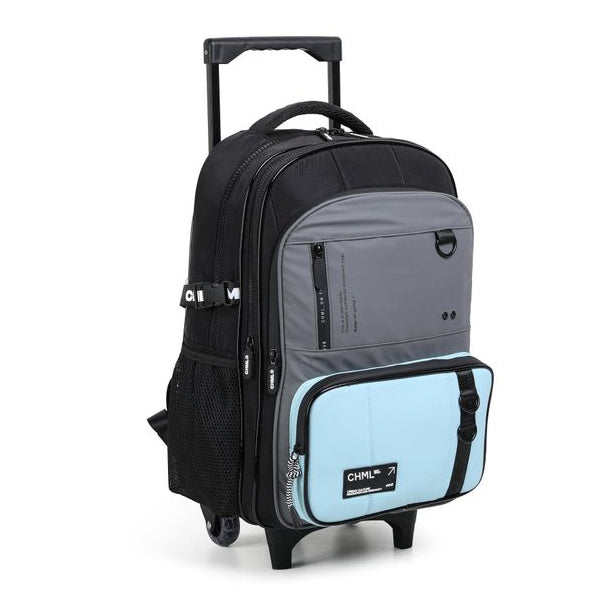 CHIMOLA - Grand Cartable à roulettes gris bleu ciel 45cm