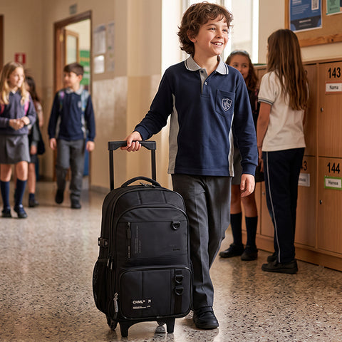 CHIMOLA - Grand Cartable à roulettes noir 45cm