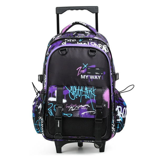 CHIMOLA - Grand Cartable à roulettes noir mauve 45cm