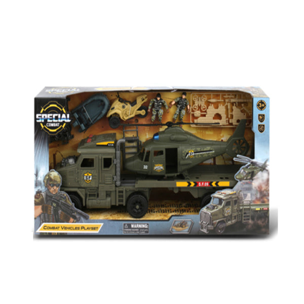 Camion militaire avec hélicoptère