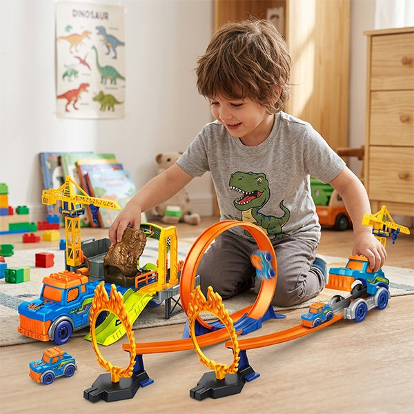 Circuit dinosaure avec 4 voiturettes