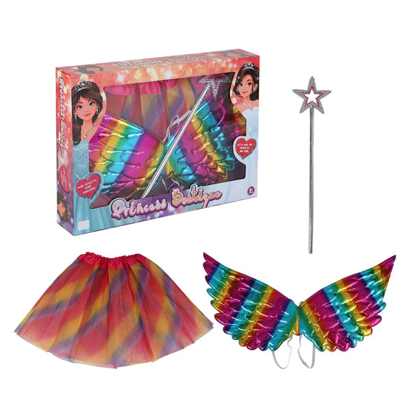 Coffret de déguisement jupe + ailes arc en ciel