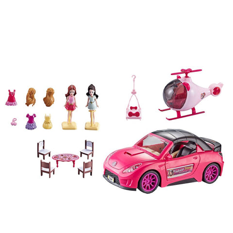 Coffret poupées voyage avec voiture et hélicoptère