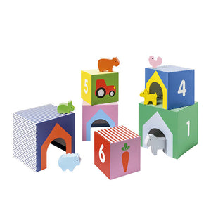 OXYBUL - Cubes imagiers empilables et animaux en bois