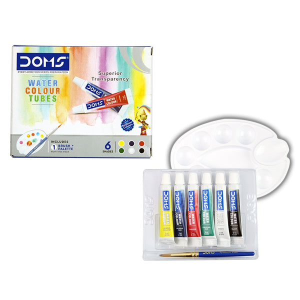 DOMS - 6 tubes de peinture aquarelle + palette de mélange