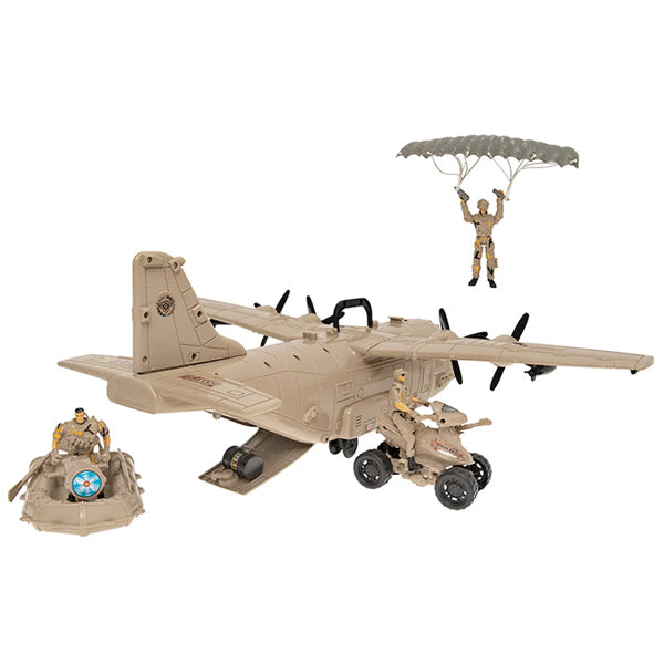 Grand avion militaire avec figurines et véhicules