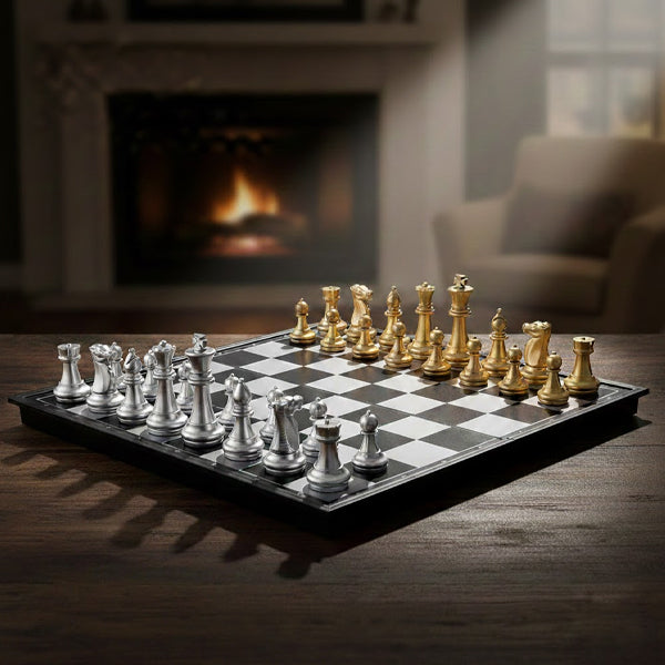Jeu d’échecs magnétique couleur or et argent