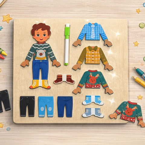 Jeu d'habillage en bois avec ardoise