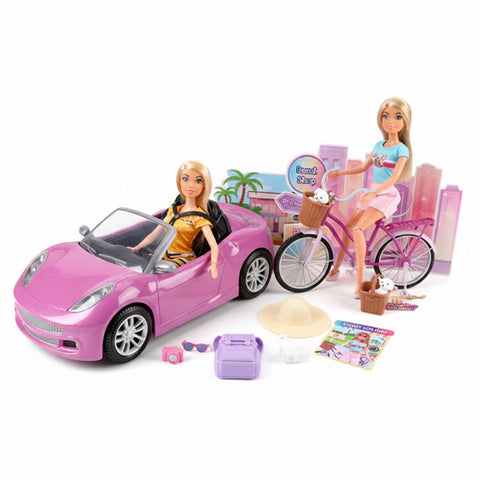Anlily - Pack 2 Poupées avec voiture et vélo
