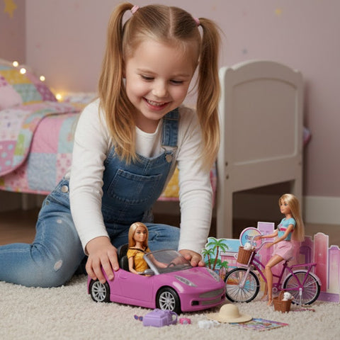 Anlily - Pack 2 Poupées avec voiture et vélo