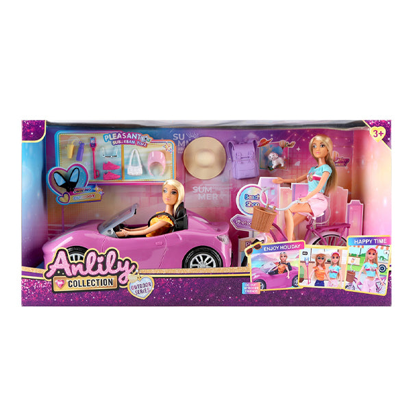 Anlily - Pack 2 Poupées avec voiture et vélo
