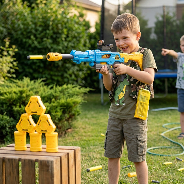 Pistolet Attacker avec canettes et fléchettes 18 pcs