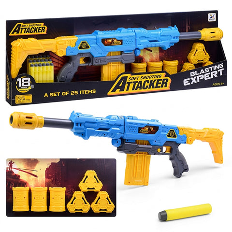 Pistolet Attacker avec canettes et fléchettes 18 pcs