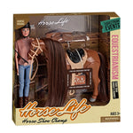Poupée cavalière avec cheval sonore