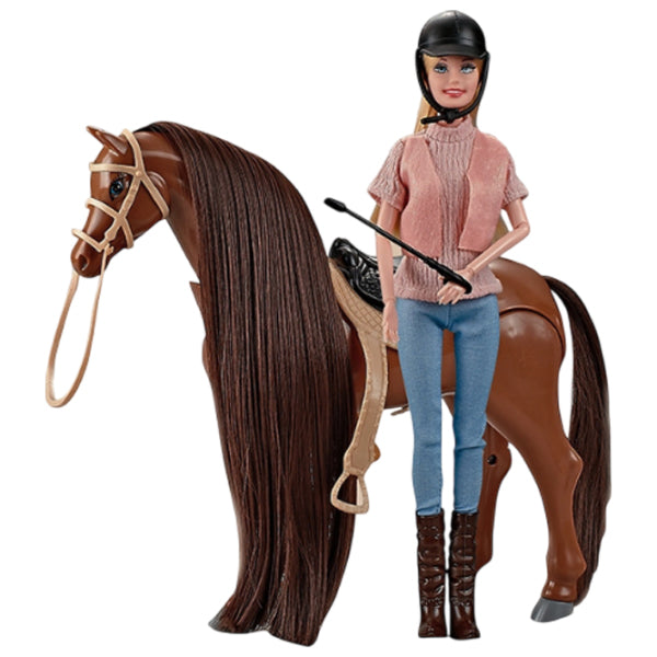 Poupée cavalière avec cheval sonore