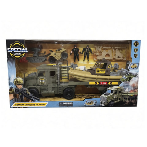 Set militaire avec bateau et véhicules