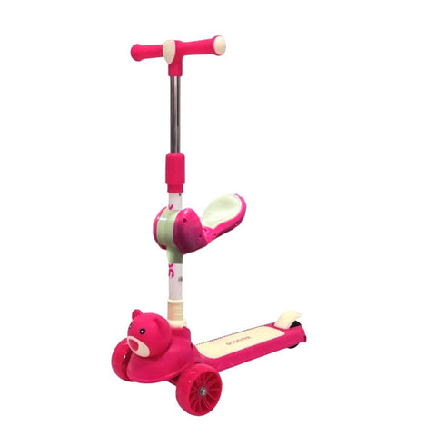 Trottinette 2 en 1 Ours rose avec 3 roues et siège