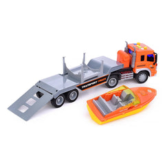 Camion transporteur de bateau orange