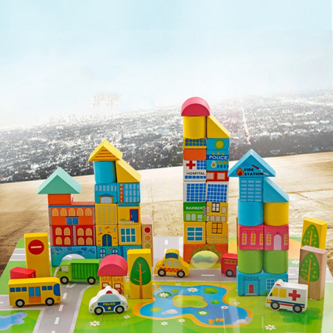 ONSHINE - Jeu de blocs Ville en bois 62 pcs