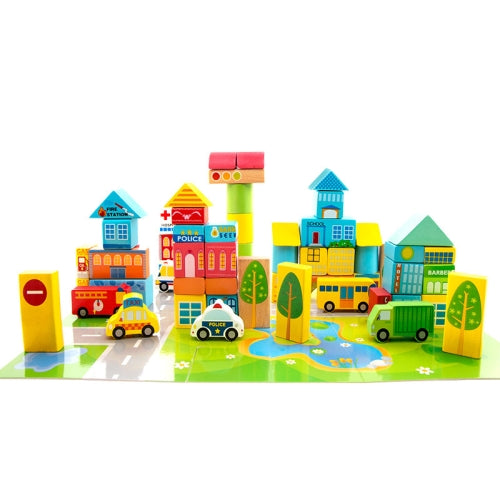 ONSHINE - Jeu de blocs Ville en bois 62 pcs