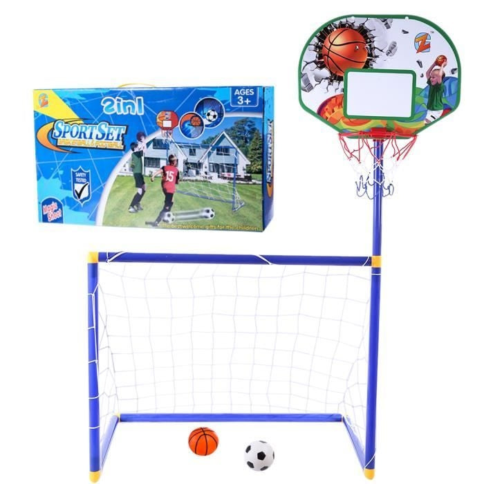 2 en 1 Poteau Foot et Panneau Basket avec balles