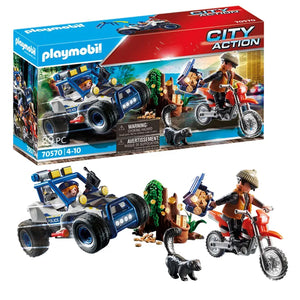 Playmobil - Policier avec voiturette et voleur à moto