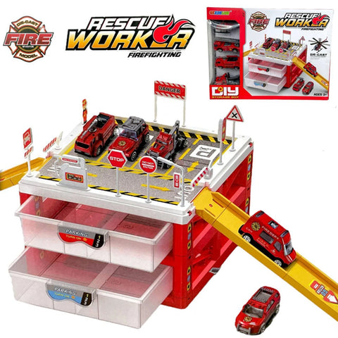 Die Cast - Station de pompiers avec 3 voitures miniatures